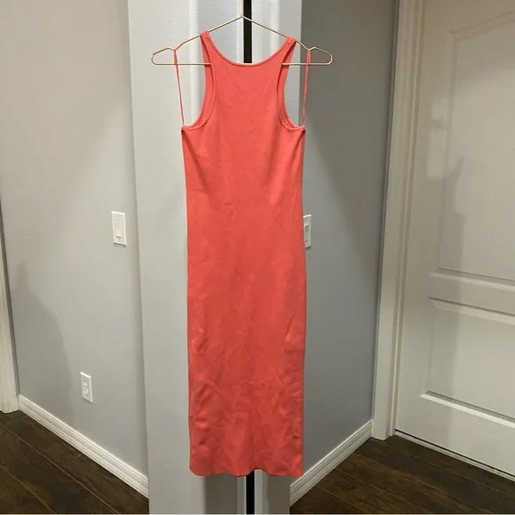 A.L.C. Guava Pink Coral Racerback Marc Rib Knit Midi Dress Size Small Stretch - Picture 8 of 9